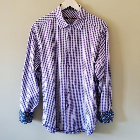 NWOT Robert Graham L Gingham Retro Eclectic Grandpa Flip Cuff Dress Shirt